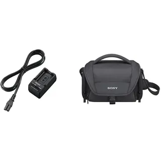 Sony BC-TRW Reiseladgerät (für Lithium-Ionen Akkus der W-Serie, u.a. NP-FW50 für Alpha, Cyber-Shot, Handycam, NEX) & LCS-U21 Universal-Tasche für Handycam, Alpha und Cybershot Kameras, Schwarz