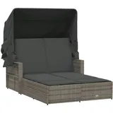 vidaXL Doppel-Sonnenliege mit Dach und Auflagen Grau Poly Rattan