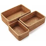 Rechteckiger Rattan-Aufbewahrungskorb, Weiden-Obstkorb, natürlich gewebter Organizer für Küche/Esszimmer (3er-Set)