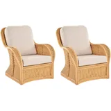 Krines Home Relaxsessel Set/2 Wohnzimmersessel Carlo Rattan Sessel Lesesessel Armlehnsessel (2-St., 2x Sessel), aus Rattan Naturmaterial weiß