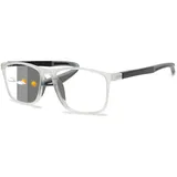 Lanomi Selbsttönende Lesebrille mit Sonnen Schutz Damen Herren Photochrome Brille 1,0 bis 3,5 Blaulichtfilter Rechteckig Flexibel Sonnenbrille Transparent Rahmen Grau Arm(Grau photochrom) 1.0 - M