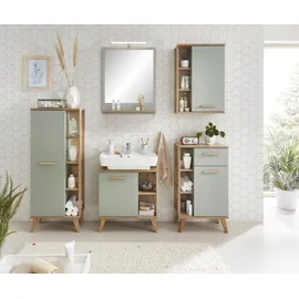 Saphir Hängeschrank SAPHIR "Quickset Badschrank 50,5 cm breit mit 1 Tür und 2 Glas-Einlegeböden", braun (riviera eiche, salbei nachbildung), B:50,5cm H:74,5cm T:20,5cm, Holzwerkstoff, Schränke, Hängeschrank, Badezimmer-Hängeschrank inkl. Türdämpfer, Holzgriffe
