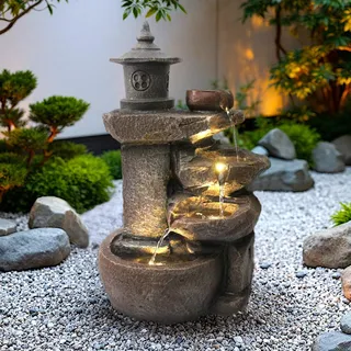 Arnusa Springbrunnen BK851 Wasserfall mit Beleuchtung Gartenbrunnen Zimmerbrunnen Kaskade Brunnen Terrassenbrunnen Dekoration, Braun Grau, 50x30 cm