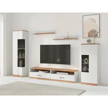 OTTO home Wohnwand Ribe Wohnwand Set-5 St., (Set, 5-St), Glaseinsatz aus gehärtetem Glas,Böden teilweise versetzbar weiß