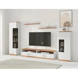 OTTO home Wohnwand Ribe Wohnwand Set-5 St., (Set, 5-St), Glaseinsatz aus gehärtetem Glas,Böden teilweise versetzbar weiß
