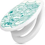 banjado Familien WC Sitz mit Absenkautomatik 44,9x37,1cm - Klobrille mit Kindersitz aus hochwertigem Polypropylen - Toilettendeckel mit Kinder Toilettensitz integriert - Motiv Tiefsee