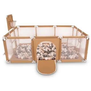 Selonis Laufstall Baby Großer Spielplatz Mit 400 Bälle Laufgitter Für Kinder, Beige:Pastellbeige/Grau/Weiß
