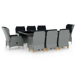 vidaXL 9-tlg. Garten-Essgruppe mit Auflagen Poly Rattan 1 : Farbe - Hellgrau 1, Polster - mit Polster