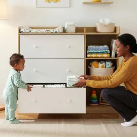 [en.casa] Wickelkommode Beldinupp mit Wickelaufsatz 93x110x55 cm Eicheoptik/Weiß [en.casa]