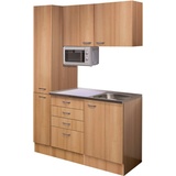 Flex-Well Küche »Nano«, Gesamtbreite 130 cm, mit Apothekerschrank und Mikrowelle etc., braun