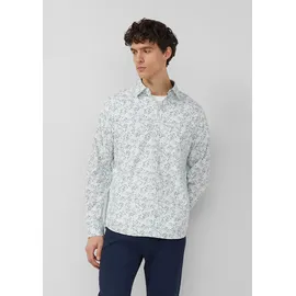 s.Oliver Slim Fit: Langarmhemd mit All-over-Print und Kentkragen - weiß|mehrfarbig - XXL