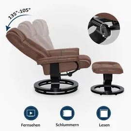 MCombo Relaxsessel 9019 Mikrofaser 132,5 x 100 x 100 cm Braun mit Hocker