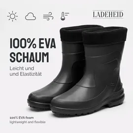 Ladeheid Thermo Eva Gummistiefel Damen gefüttert wasserdichte und federleichte Regenstiefel Damen LA-800-2017 (schwarz/schwarz, 36 Eu)