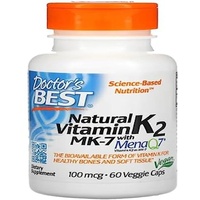 Doctor's Best Natürliches Vitamin K2 MK7 mit MenaQ7, 100mcg, 60 vcaps, Premium Knochen- und Herzgesundheitsunterstützung