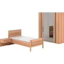 Musterring Schlafzimmer-Set MUSTERRING "Sorrent, Kleiderschrank, Bett & Nachtkommoden, teilmassiv Eiche", braun, ohne Matratze, B/H: 100cm x 200cm, Glas, Hartfaserplatte, Holz teilmassiv, Holzwerkstoff, Massivholz, Schlafzimmermöbel-Sets, mit Dreh- und Falttüren,