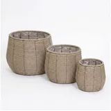 colourliving Blumentopf Gala Pflanzkübel Rattan 3er-Set – Große Indoor Blumentöpfe Naturgrau (3 St), Integrierter Folieneinsatz, dekorative Flechtoptik beige|grau