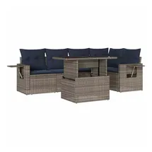 vidaXL Gartensofa-Set mit Kissen, grau, Polyrattan