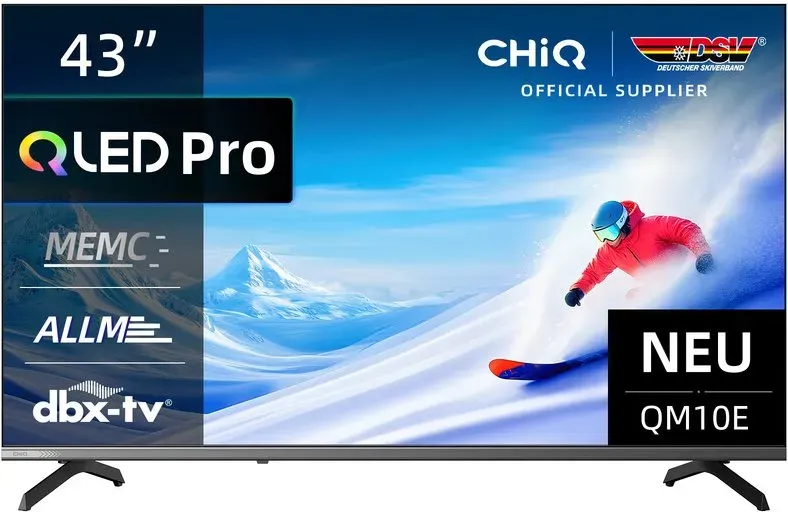 CHiQ U43QM10E 43 Zoll (109 cm) 4K Ultra HD QLED Smart TV | Mit smartem Google TV | HDR10, VRR & ALLM | Ultra-dünnes Randlos-Design | Dolby Audio | Triple Tuner (DVB-C/T/T2/S/S2) | Dual-Band WLAN | Neues Modell