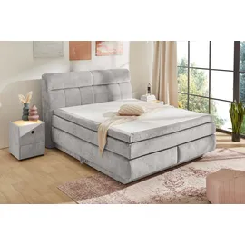 Jockenhöfer Boxspringbett JOCKENHÖFER GRUPPE "Queen, inklusive Strauraum/Bettkasten", grau (hellgrau 460, 39), B:195cm L:230cm, Bezug Bett: Chenille (100% Polyester);Topper und Matratzenspiegel: 100% Polyester, Komplettbetten, Boxspringbett, 7-Zonen-TTFK-Matratze,