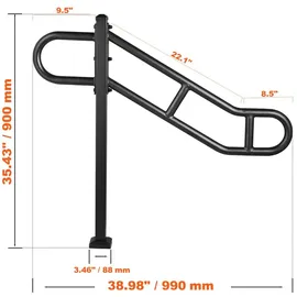 Vevor Handlauf mit einem Pfosten für 1–3 Stufen im Außenbereich, 40,5\" L x 35,4\" H gebogener Treppenhandlauf aus Metall, bodenmontiertes Treppenge