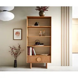 DeLife Bücherregal Surimu 90x185 cm Akazie Hellbraun 2 Türen 4 Fächer Regal Holzfüße