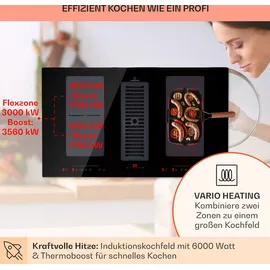 Klarstein 2-in-1 Induktionskochfeld mit Dunstabzug, Induktionskochfeld mit Abluft & Ventilator, 4-Zonen-Kochfeld, Glaskeramik-Einbauherd, Kochfeld mit Dunstabzug, Energieklasse A, 654m3/h Luftstrom