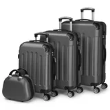 FCH Kofferset 4 teilig Hartschale, Trolley Handgepäck Aus ABS mit Beautycase, Hartschalenkoffer Set, Dunkelgrau - Dunkelgrau