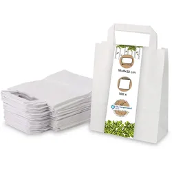 BIOZOYG 100 Stück Tragetasche S 18 x 8 x 22cm Papiertüte reißfest weiß kompostierbar Einkaufstasche Papiertasche Einkaufstüte umweltfreundlich