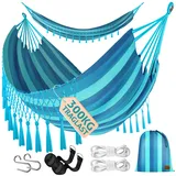 Kesser KESSER® Hängematte 320x150 cm belastbar bis 300 kg, wetterfeste & atmungsaktive Tuchhängematte mit Fransen für 1-2 Personen – Ideal für Camping, Garten & Outdoor, inkl. Beutel, Seile & Gurte