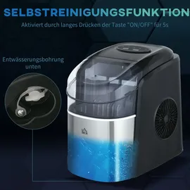 Homcom Eiswürfelmaschine, 1,8L Eiswürfelbereiter mit 1,7L Wassertank, 2 Eiswürfelgrößen, Eisschaufel,