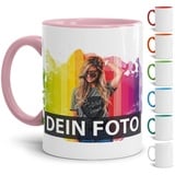 Tasse selbst individuell gestalten/Personalisierbar mit eigenem Foto Bedrucken/Fototasse/Motivtasse/Werbetasse/Firmentasse mit Logo/Innen & Henkel Rosa