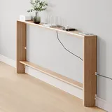 Schmaler Sofatisch, Konsolentisch für Hinter Der Couch, Ablageregal Aus Massivholz für Die Sofarückseite, 2-stufiger Akzenttisch für Eingangsbereich, Flur, Wohnzimmer(Naturholzfarbe - 100x10x69cm)