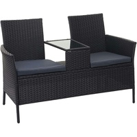 Mendler Poly-Rattan Sitzbank mit Tisch HWC-E24, Gartenbank Sitzgruppe Gartensofa, 132cm ~ schwarz, Kissen dunkelgrau