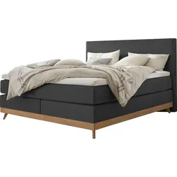 Boxspringbett HASENA "Scandia", braun (anthrazit, eiche bianco), B:148cm L:210cm, Komplettbetten, Boxspringbett, Boxspringbett, gepolstertes Kopfteil, Scandi Look, Füsse Eiche bianco