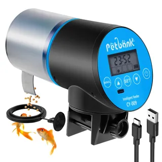 Petbank Futterautomat Aquarium, Fischfutterautomat Automatischer Fischfutterspender mit USB-Ladekabel, Fisch Futterautomaten für Aquarium Fischtank Blau