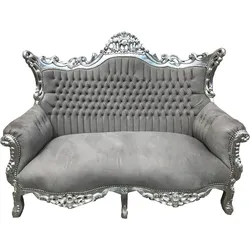 Casa Padrino Barock 2-er Sofa Master Grau / Silber  - Antik Stil Möbel
