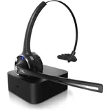 CSL Mono Bluetooth Headset mit Ladestation, Kopfhörer mit flexiblem Mikrofon, Multipoint, kabellos, leicht, freisprechen, Chat Callcenter Meeting