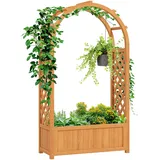 Outsunny Hochbeet Pflanzkasten mit Rankgitter, Gebogendach Spalier Pflanzkübel Holz, Gartenspalier 83x36x145cm für Garten Balkon Terrasse, Blumenkübel für