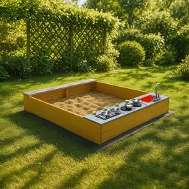 Home Deluxe Sandkasten COOKY – Natur | Holz-Sandkasten mit Spielküche für kreativen Spielspaß - Braun