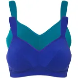 bonprix Bügelloser BH BONPRIX "BH ohne Bügel mit Baumwolle (2er Pack)", Damen, Gr. 110, Cup E, blau (saphirblau, kobalttürkis), Obermaterial: 95% Baumwolle, 5% Elasthan. Futter: 100% Baumwolle, BHs, im praktischen 2er Pack, mit breiten, verstellbaren Trägern