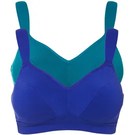 bonprix Bügelloser BH BONPRIX "BH ohne Bügel mit Baumwolle (2er Pack)", Damen, Gr. 110, Cup E, blau (saphirblau, kobalttürkis), Obermaterial: 95% Baumwolle, 5% Elasthan. Futter: 100% Baumwolle, BHs, im praktischen 2er Pack, mit breiten, verstellbaren Trägern