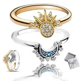 KURTIK 925 Sterling Silver Sun & Moon Ring, to My Best Friend, Sun and Moon Ring Set for Women, Friendship Promise Matching Ring, Sun and Moon Matching Rings, Sparkling Sun and Moon Ring (2Pcs)