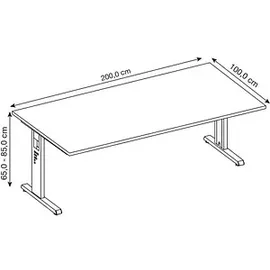 Hammerbacher OS 2E höhenverstellbarer Schreibtisch asteiche rechteckig, C-Fuß-Gestell grau 200,0 x 100,0 cm