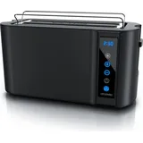 Arendo Toaster, 2 lange Schlitze, für 4 Scheiben, 1500 W, Langschlitz, Brötchenaufsatz, Wärmeisoliertes Gehäuse, Display, Touch, schwarz - Schwarz