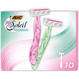 BIC Miss Soleil Sensitive Rasierer Damen, 1 x 10er Pack Einwegrasierer in 2 Farben, mit Aloe Vera & Vitamin E für eine sanfte Rasur