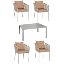 MCW MCW, Gartengarnitur MCW-N41, Tisch+4xStuhl, wetterfest Alu 140x80cm, Seilgeflecht Rope ~ Balkontisch, N41-4 (140 cm)