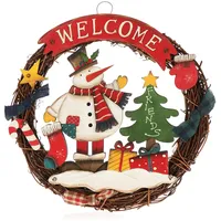COM-FOUR com-four® Weihnachtskranz geflochten - Tür Kranz Welcome für Weihnachten - Weihnachtsdeko zum Hängen - Holzkranz ca. Ø 24 cm (Schneemann - M)