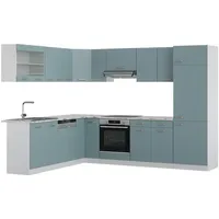 Vicco Eckküche, Blaugrau, Weiß, Holzwerkstoff, L-Form,Formgebogen, 287x81.6x60 cm, Küchen, Eckküchen, Eckküchen ohne Geräte