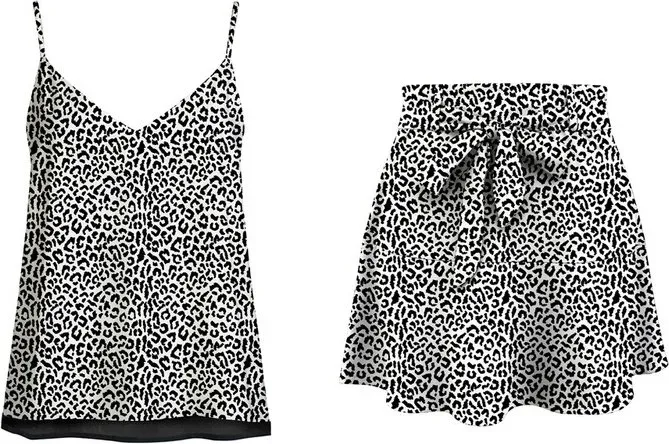 IZURIA Cami- und Hosenrock-Set mit V-Ausschnitt, bedruckt, weiß, Größe XL