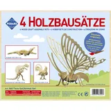 Peter Bausch GmbH & Co. KG Pebaro 860 Holzbausatz Tier-Set, Hahn, Ouranosaurus, Krokodil, Schmetterling, 4 Holzkonstruktionen zum Zusammenstecken
